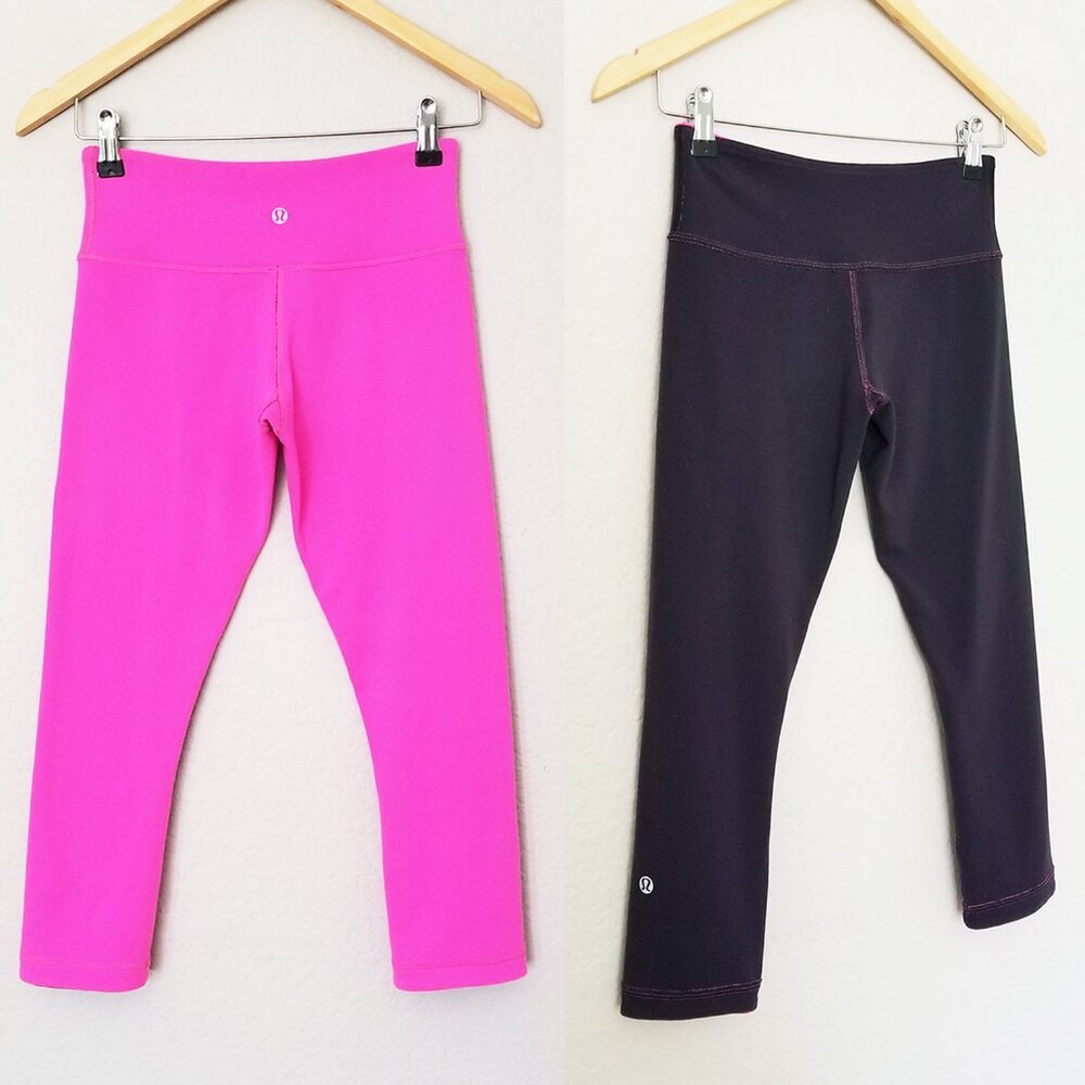 Lululemon Reversible Wunder Under Crop Leggings Size 4 Hot Pink/Black $118